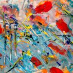 Vibrant abstract expressionist artwork with colorful acrylic strokes and dynamic composition.
